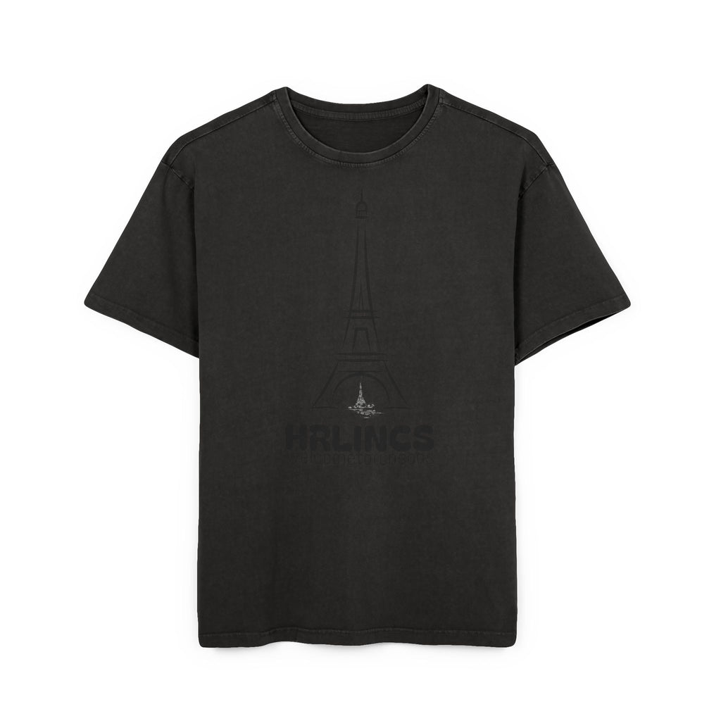 Unisex  Acid Washed Heavy Oversize Tee-With Tower Design