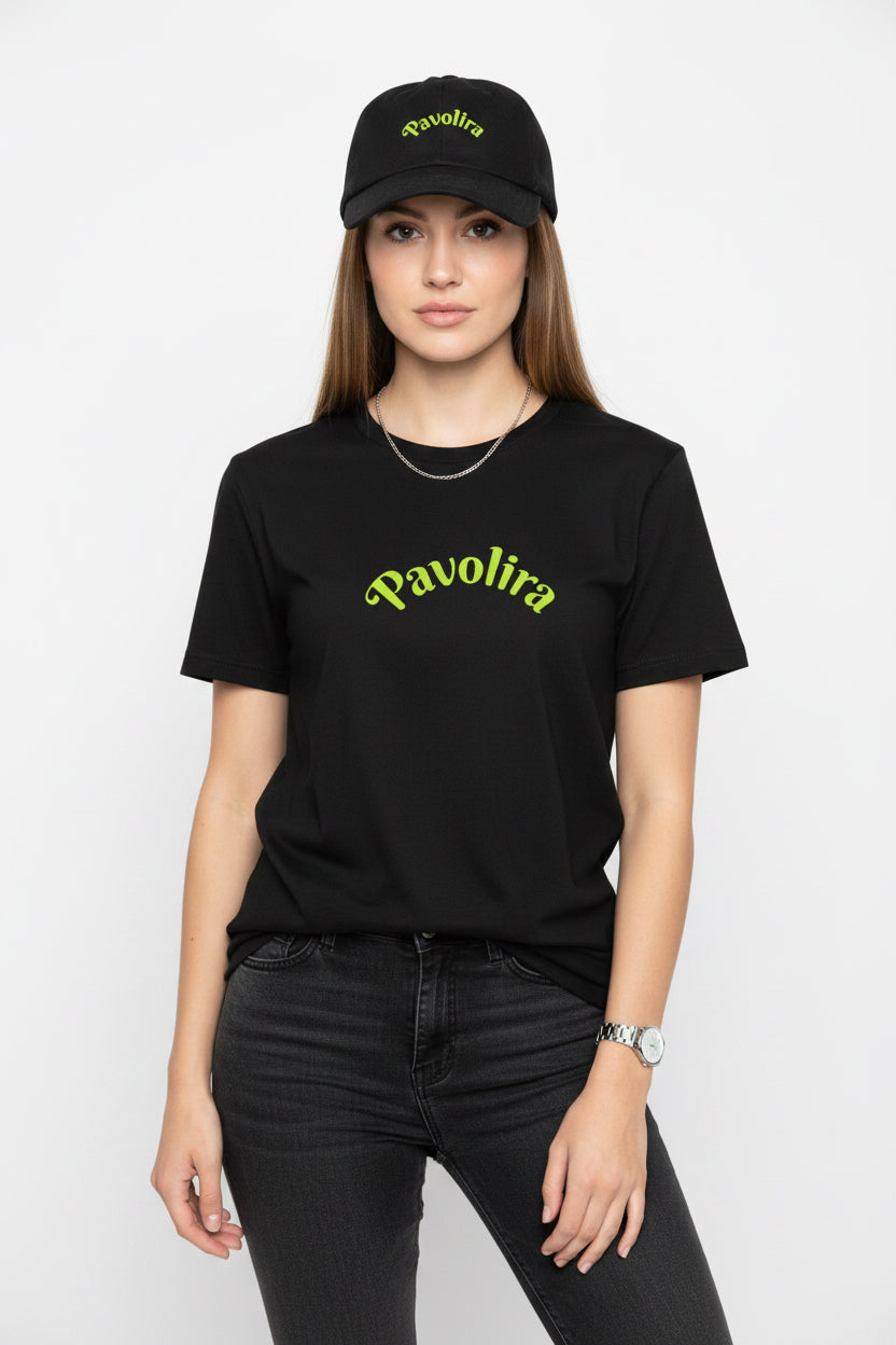 Pavolira Graphic Tee — Neon Green Retro Logo T-Shirt