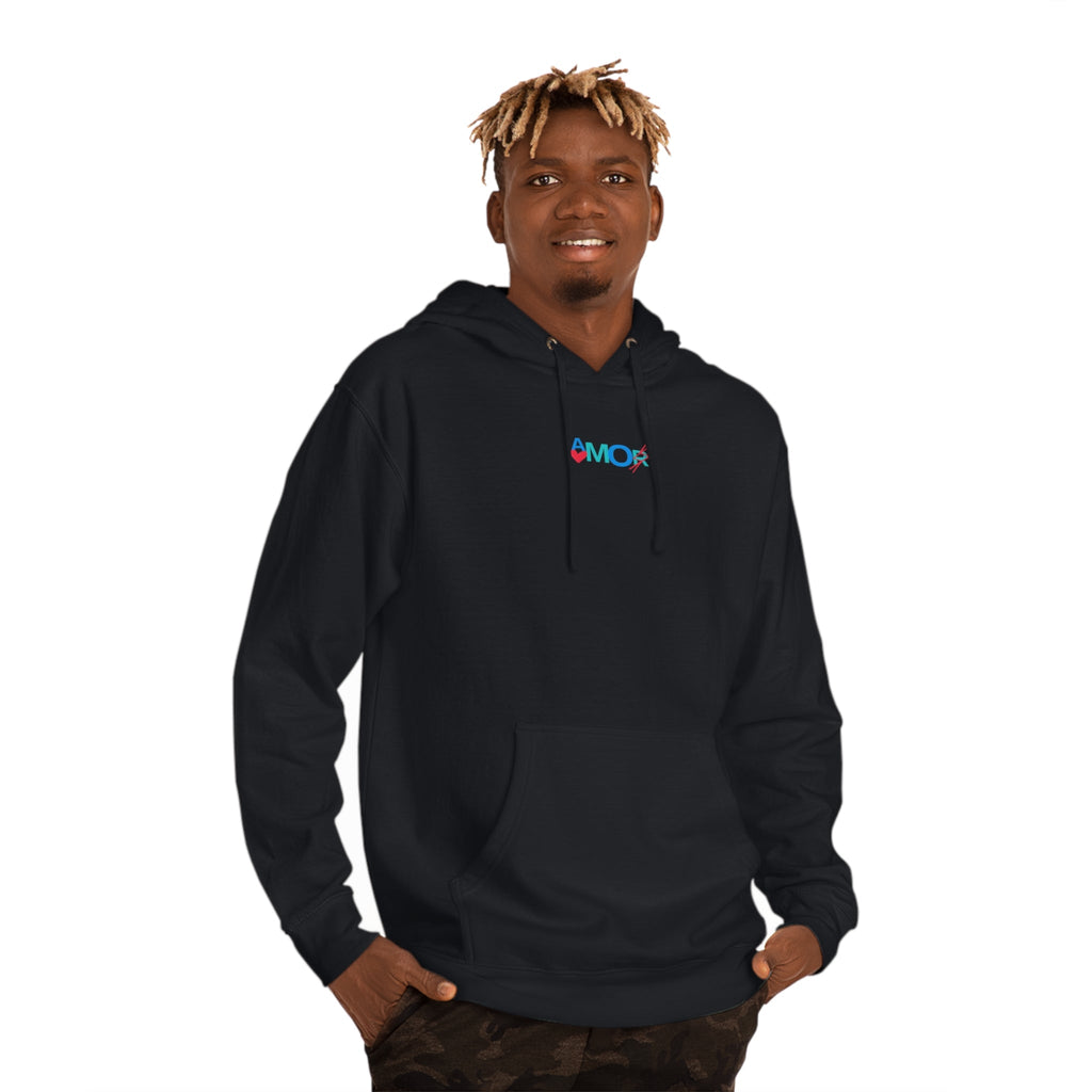 AMORX Unisex Hooded Sweatshirt - Cool and Edgy Love Typography Design Printify