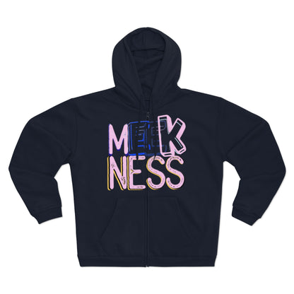 Meekness Unisex Hooded Zip Sweatshirt - Stylish Graphic Zip Hoodie for Everyday Comfort