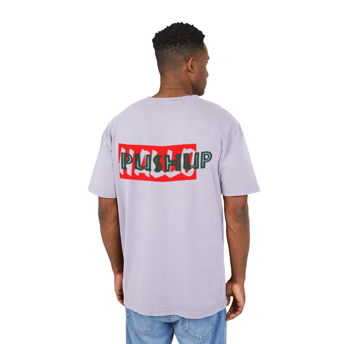 Men's Acid Washed Oversized Tee - Trendy 'Push Up' Graphic Shirt