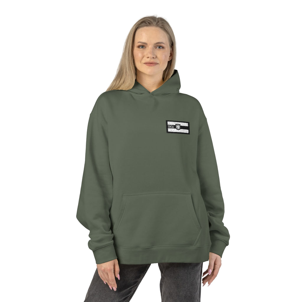 Hoodie — Minimal Black & White Flag Patch Relaxed Hoodie