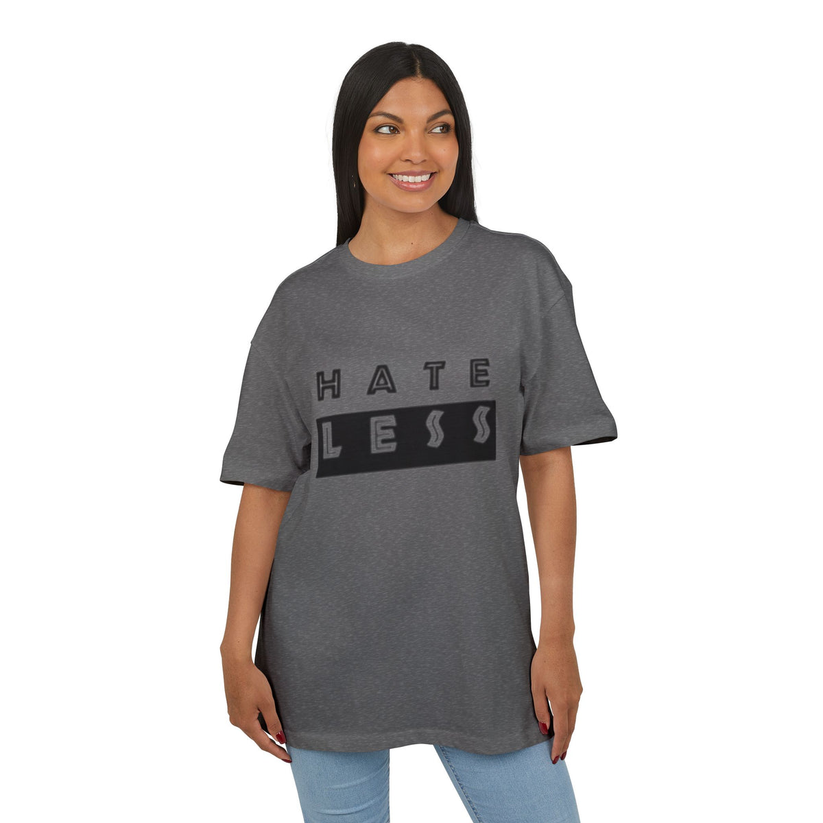 Hate Less Unisex Heavy Oversize Tee - Casual Statement Shirt for Positive Vibes
