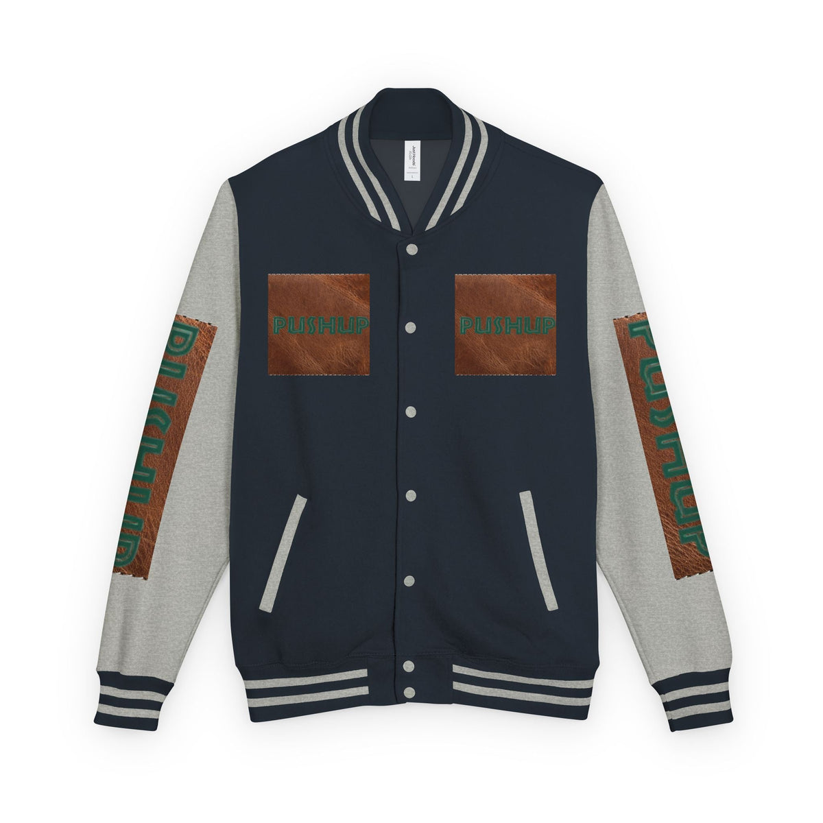 Unisex Heavyweight Letterman Jacket - Bold PUSHUP Design for Sporty Style Printify