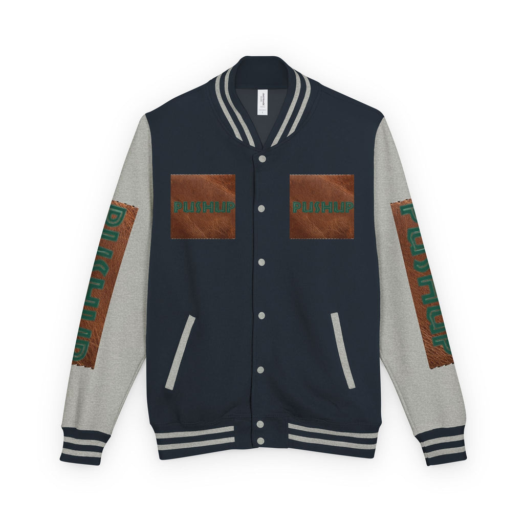 Unisex Heavyweight Letterman Jacket - Bold PUSHUP Design for Sporty Style Printify