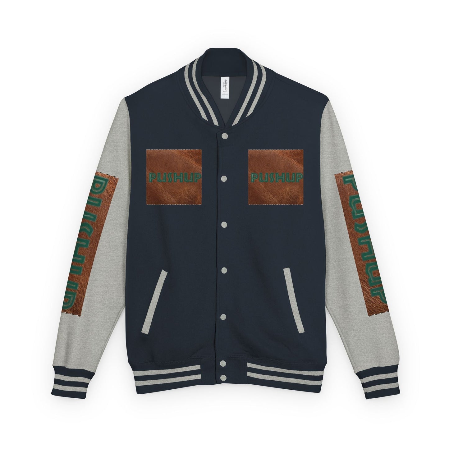 Unisex Heavyweight Letterman Jacket - Bold PUSHUP Design for Sporty Style Printify