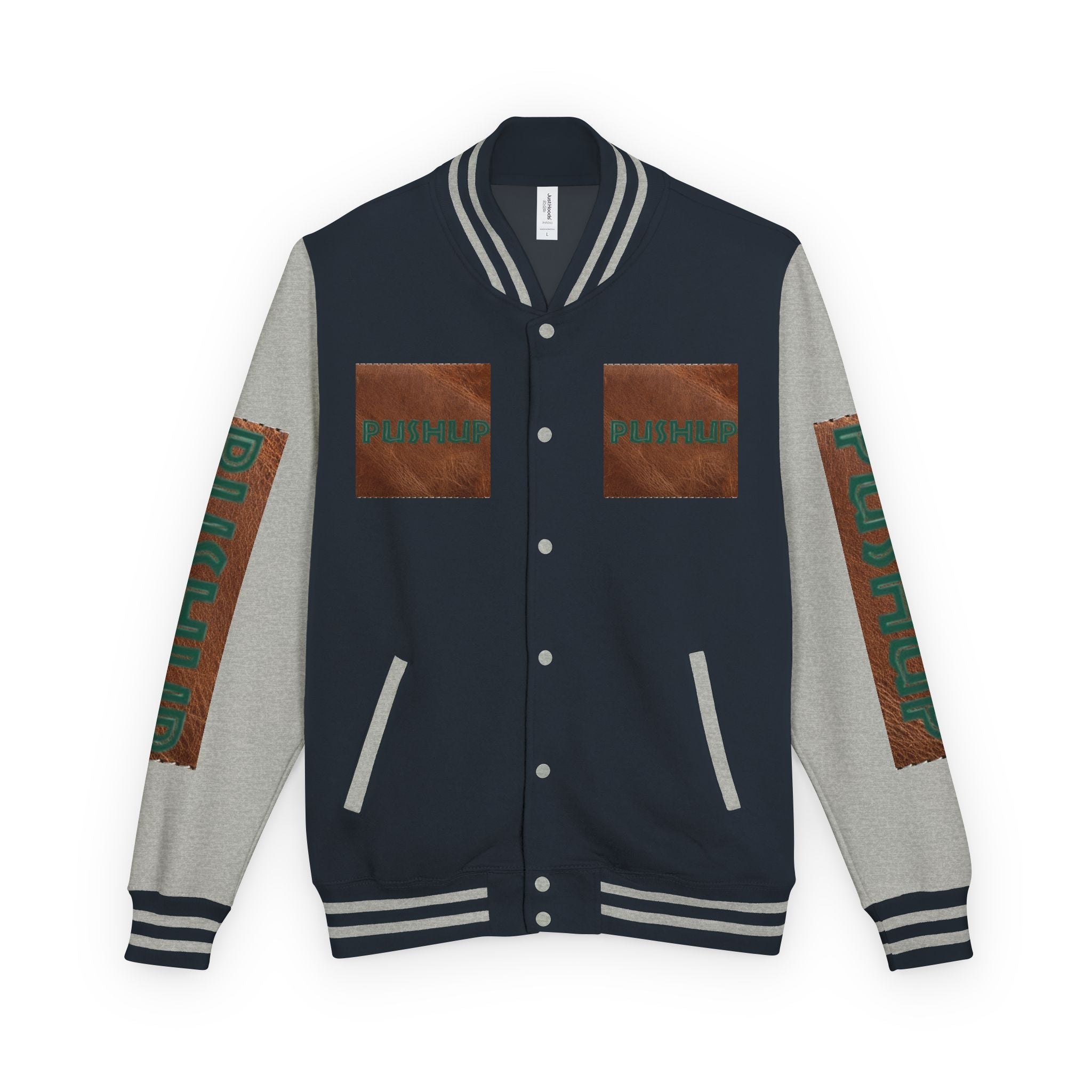 Unisex Heavyweight Letterman Jacket - Bold PUSHUP Design for Sporty Style Printify