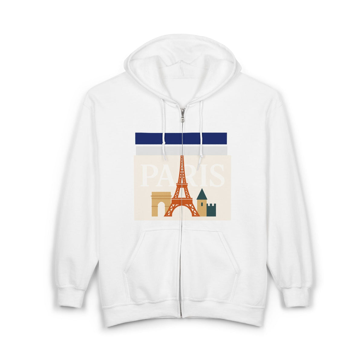 Paris-Themed Unisex Heavy Blend Full Zip Hooded Sweatshirt, Cozy Travel Hoodie, Gift for Explorers, Paris Souvenir, Urban Chic Style Printify