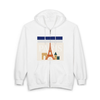 Paris-Themed Unisex Heavy Blend Full Zip Hooded Sweatshirt, Cozy Travel Hoodie, Gift for Explorers, Paris Souvenir, Urban Chic Style Printify