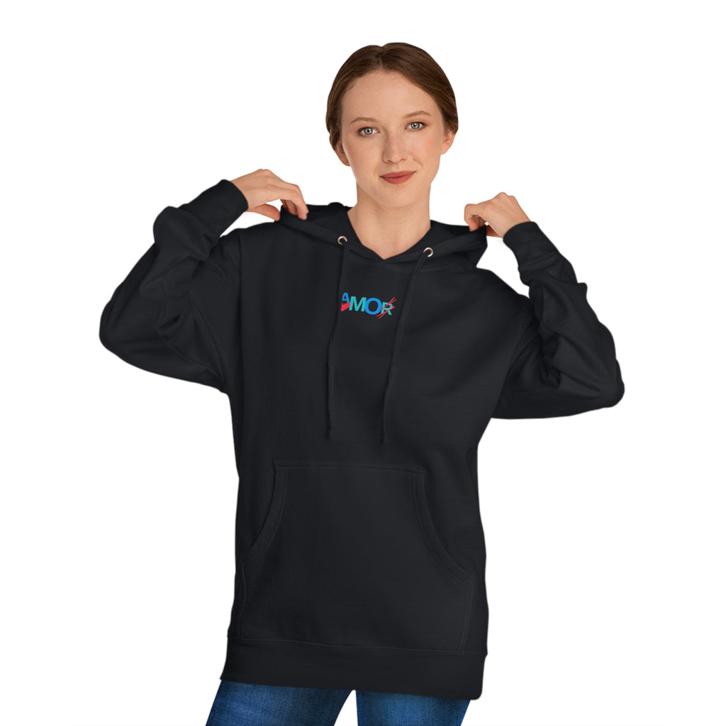 AMORX Unisex Hooded Sweatshirt - Cool and Edgy Love Typography Design Printify