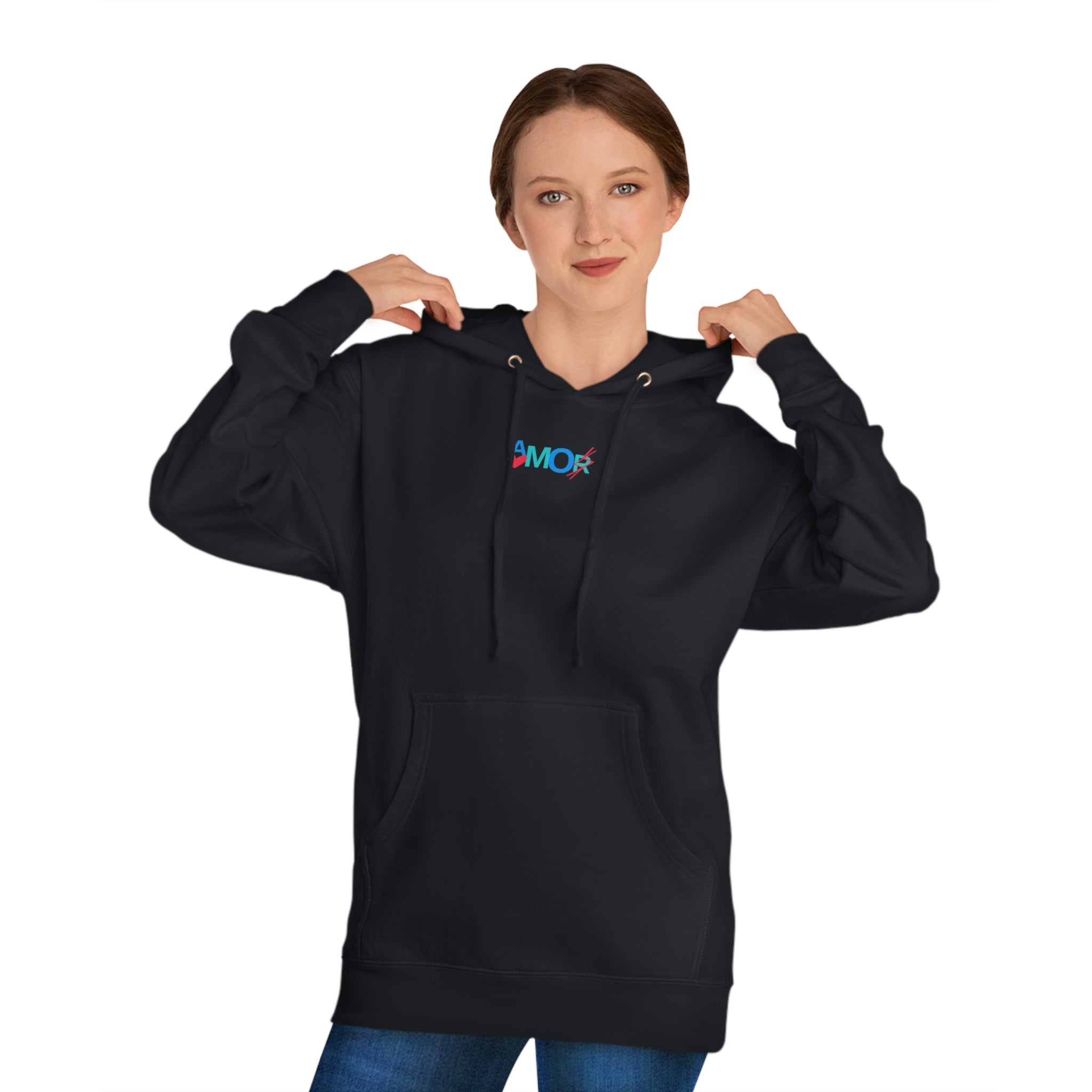 AMORX Unisex Hooded Sweatshirt - Cool and Edgy Love Typography Design Printify
