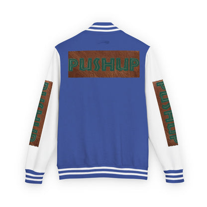 Unisex Heavyweight Letterman Jacket - Bold PUSHUP Design for Sporty Style Printify