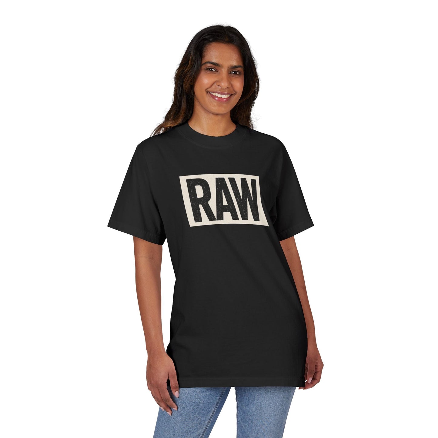 Stylish Unisex Graphic T-Shirt with 'RAW' Print, Casual Streetwear, Everyday Wear, Gift for Friends, Fashionable Basics Printify
