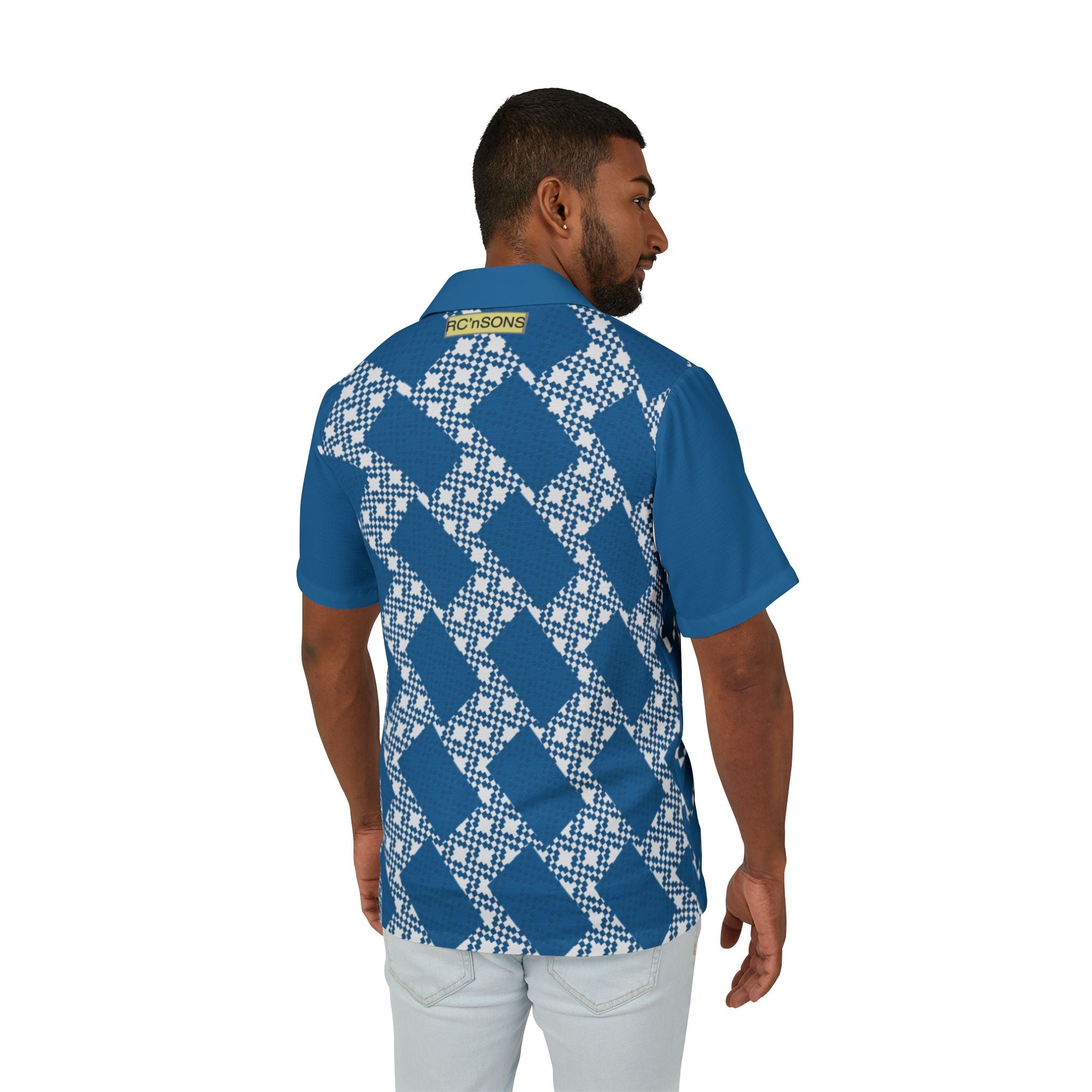 Camp Shirt, Blue Patterned Summer Shirt, Vacation Wear, Beach Style, Casual Outdoor Shirt, Luau Attire
