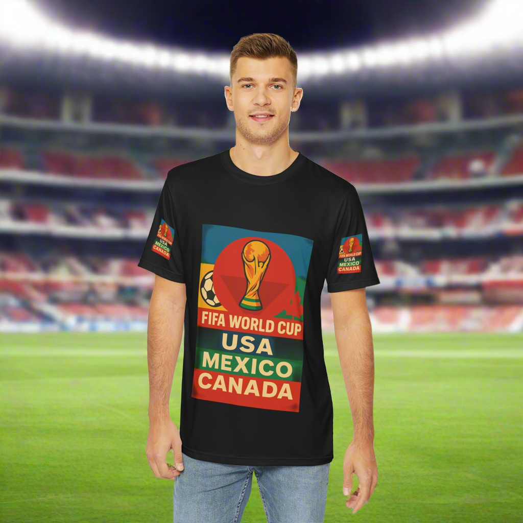 World Cup Celebration Tee, Men's Graphic Shirt, Sports Fan Apparel, Festival Wear, Soccer Lover Gift, USA Mexico Canada Printify