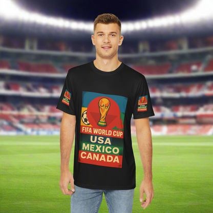 World Cup Celebration Tee, Men's Graphic Shirt, Sports Fan Apparel, Festival Wear, Soccer Lover Gift, USA Mexico Canada Printify