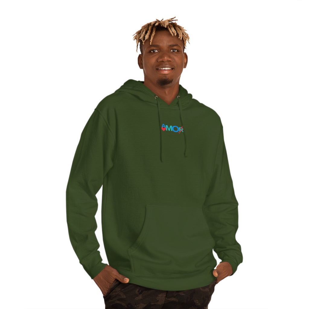 AMORX Unisex Hooded Sweatshirt - Cool and Edgy Love Typography Design Printify