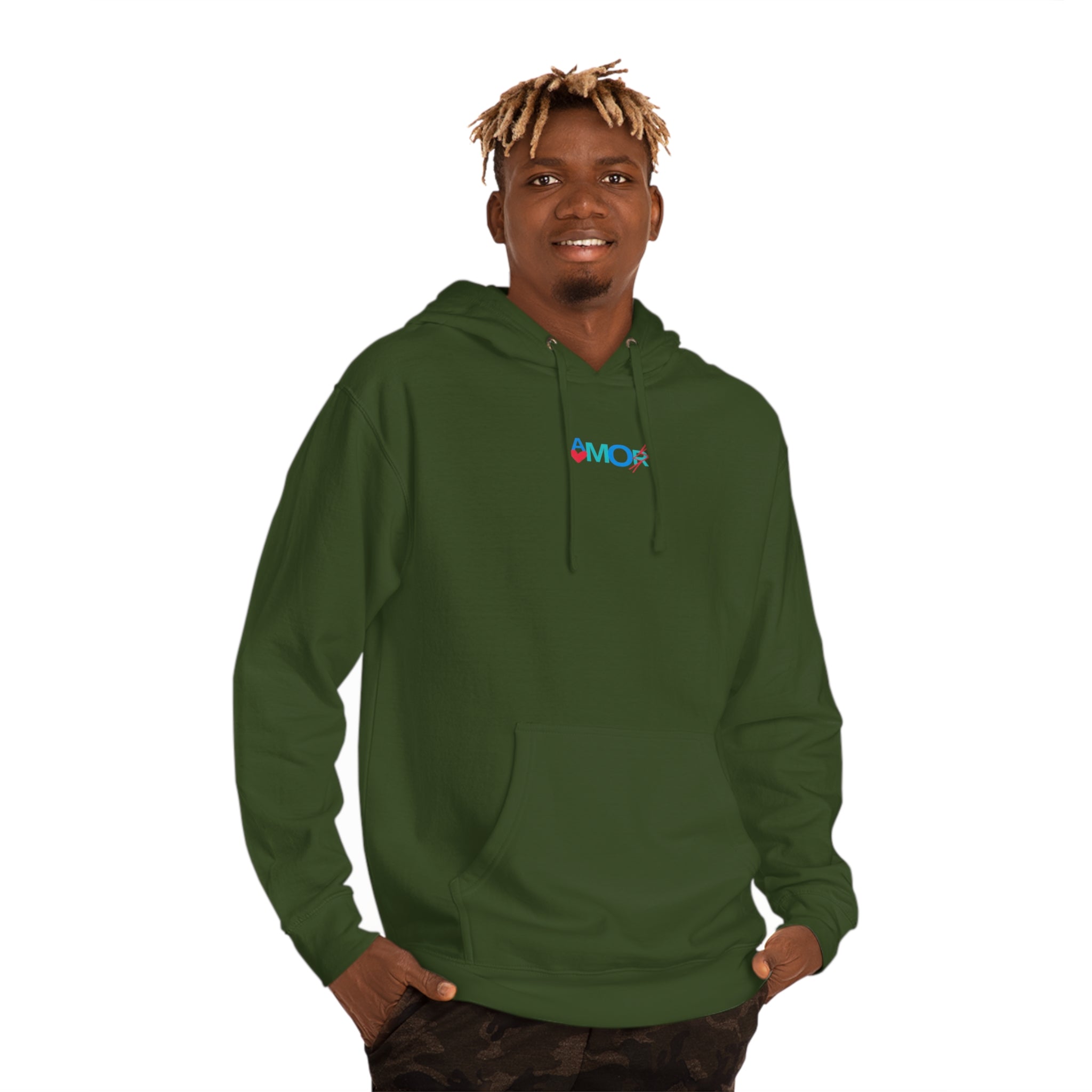 AMORX Unisex Hooded Sweatshirt - Cool and Edgy Love Typography Design Printify
