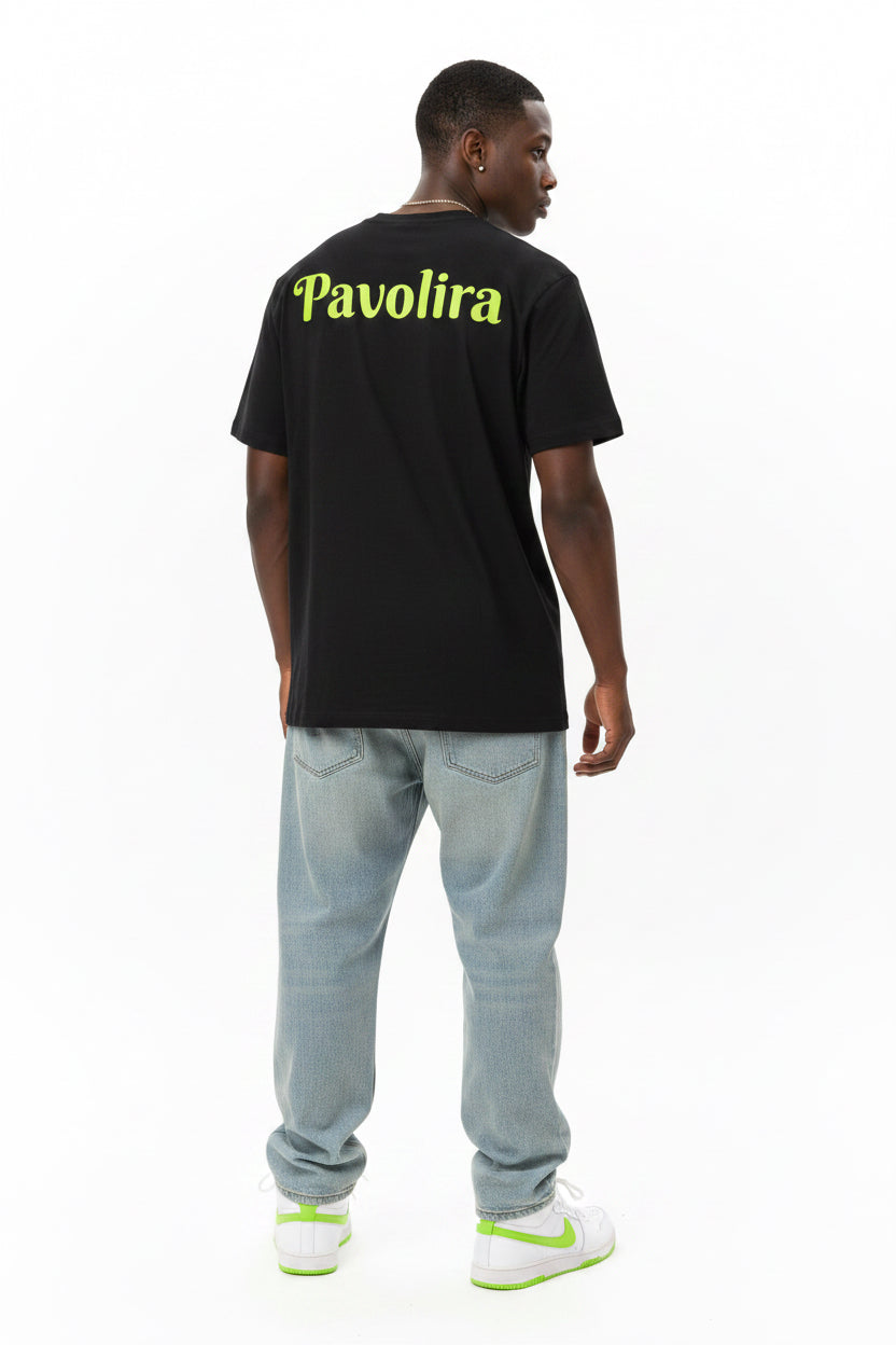 Pavolira Graphic Tee — Neon Green Retro Logo T-Shirt