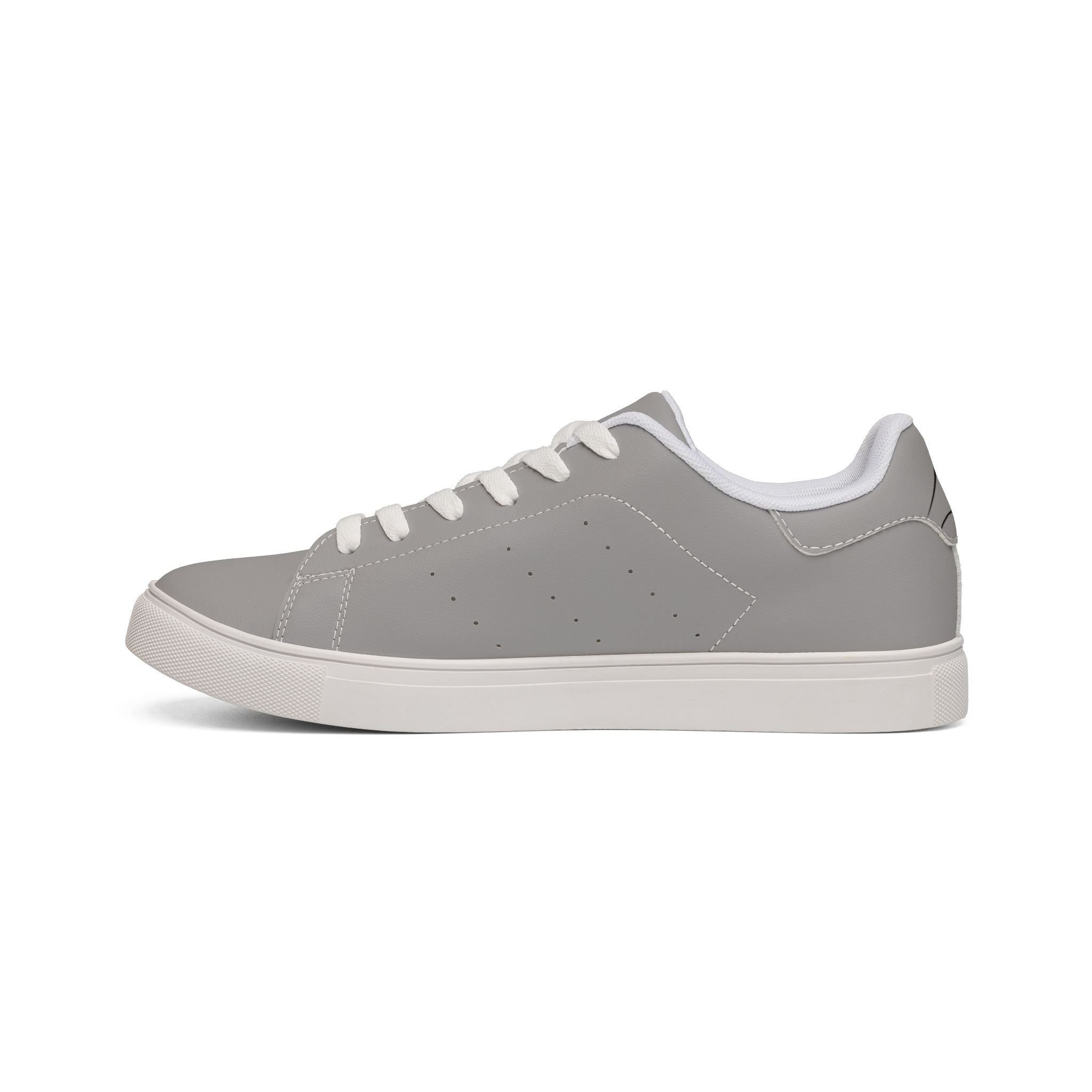 Leather Low-Top Sneakers — Minimal Gray Casual Shoes with Script Accent