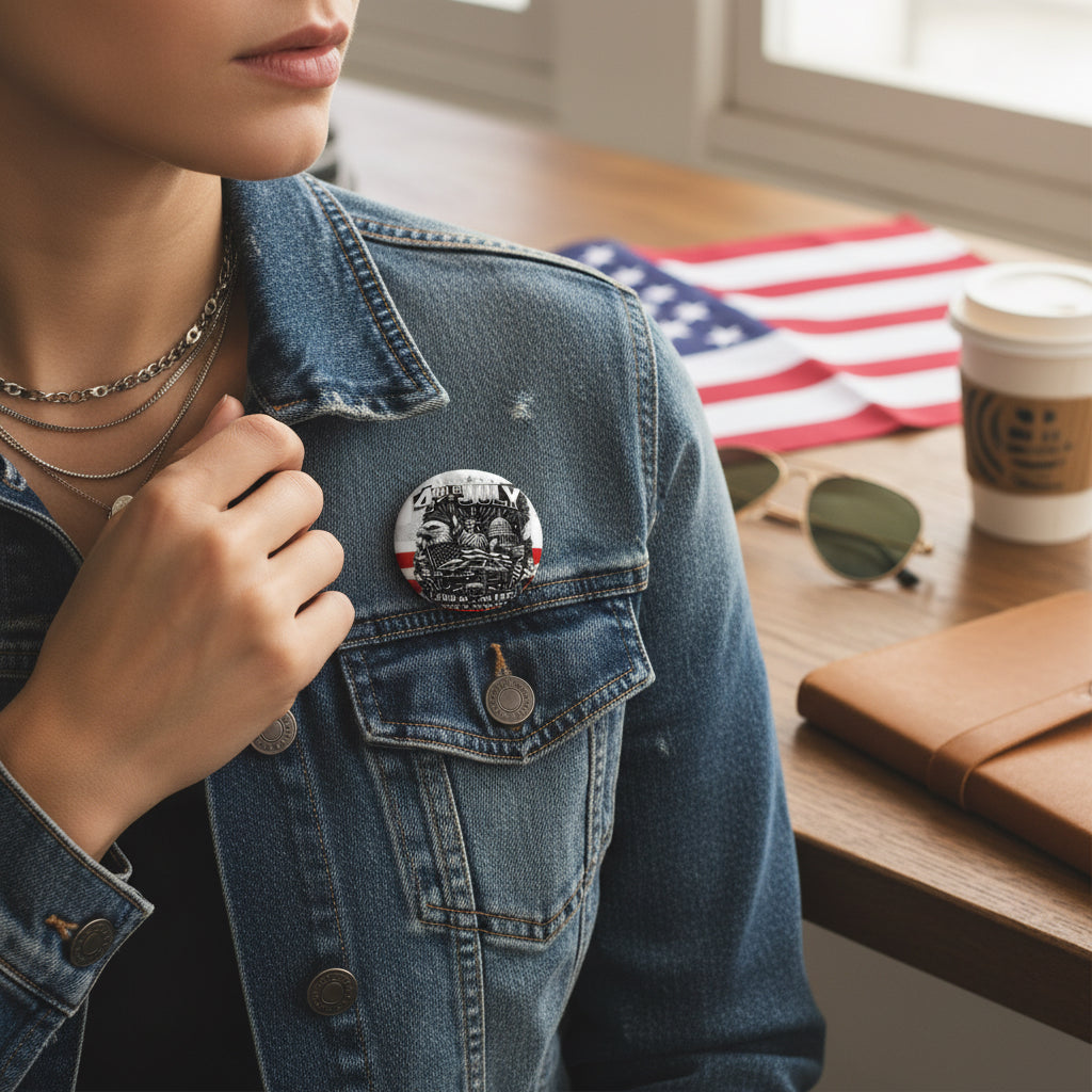 4th of July Patriotic Pin Button — Land of the Free Americana Badge