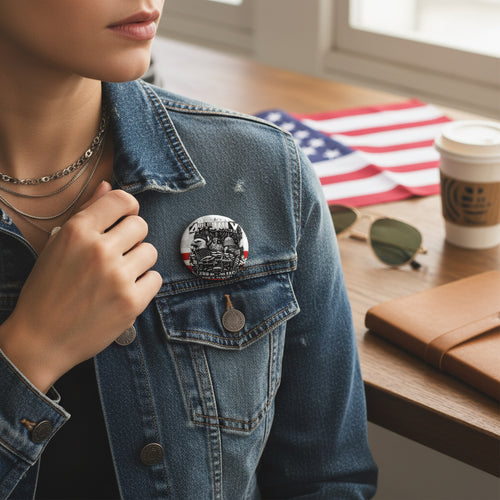 4th of July Patriotic Pin Button — Land of the Free Americana Badge