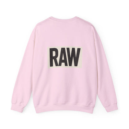 Stylish RAW Graphic Crewneck Sweatshirt, Unisex Casual Wear, Cozy Winter Layer, Trendy Streetwear, Perfect Gift for Him/Her Printify