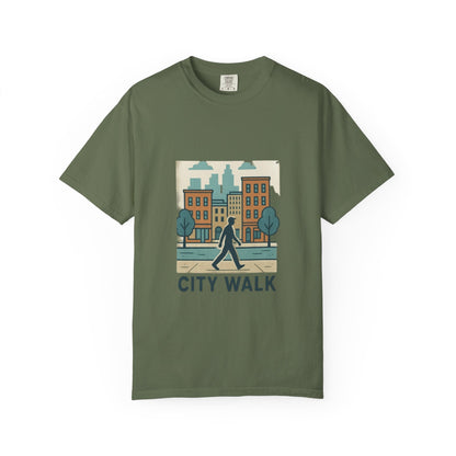 City Walk Unisex Garment-Dyed T-shirt, Urban Streetwear, Casual Fashion, Gift for City Lovers, Travel Enthusiast Apparel Printify