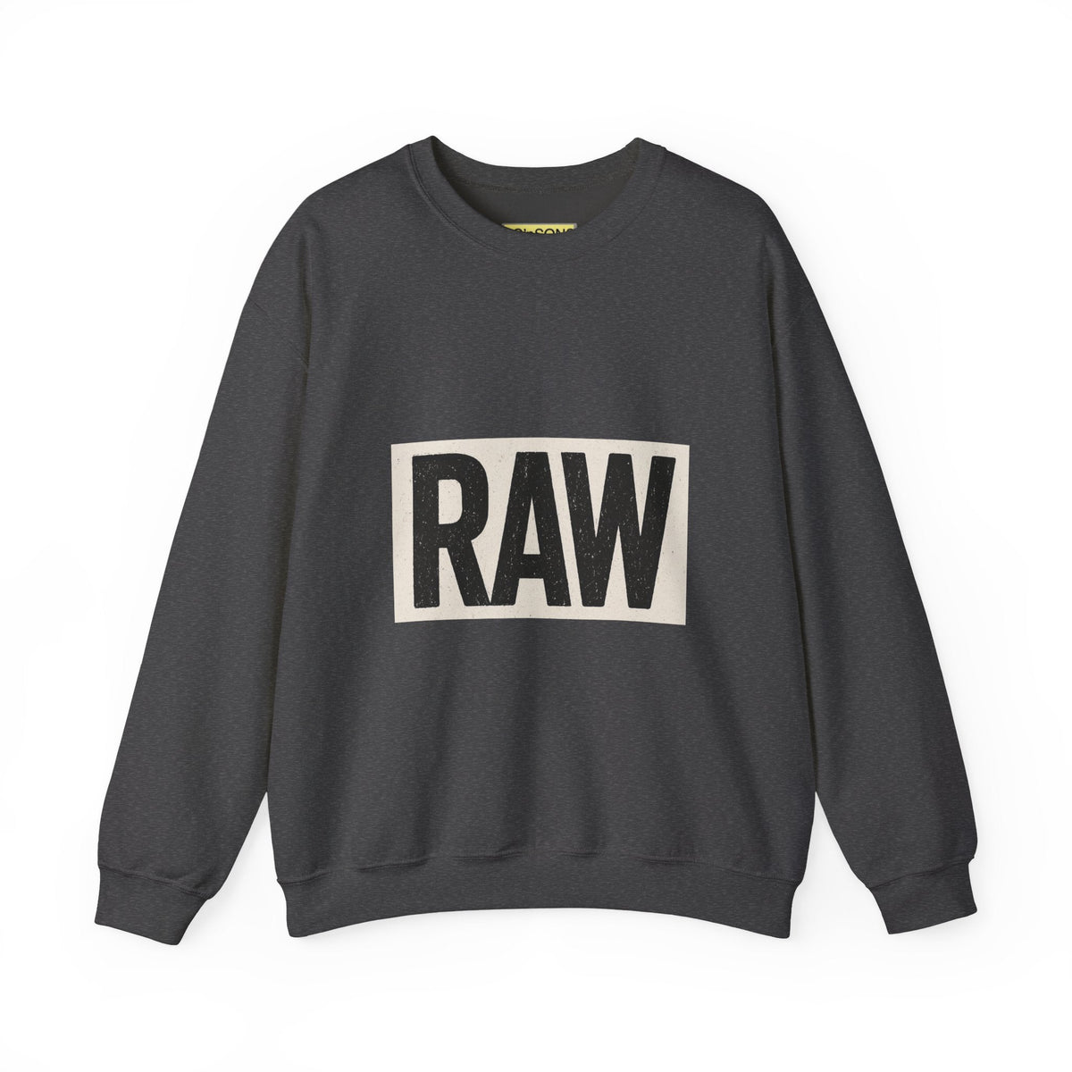 Stylish RAW Graphic Crewneck Sweatshirt, Unisex Casual Wear, Cozy Winter Layer, Trendy Streetwear, Perfect Gift for Him/Her Printify