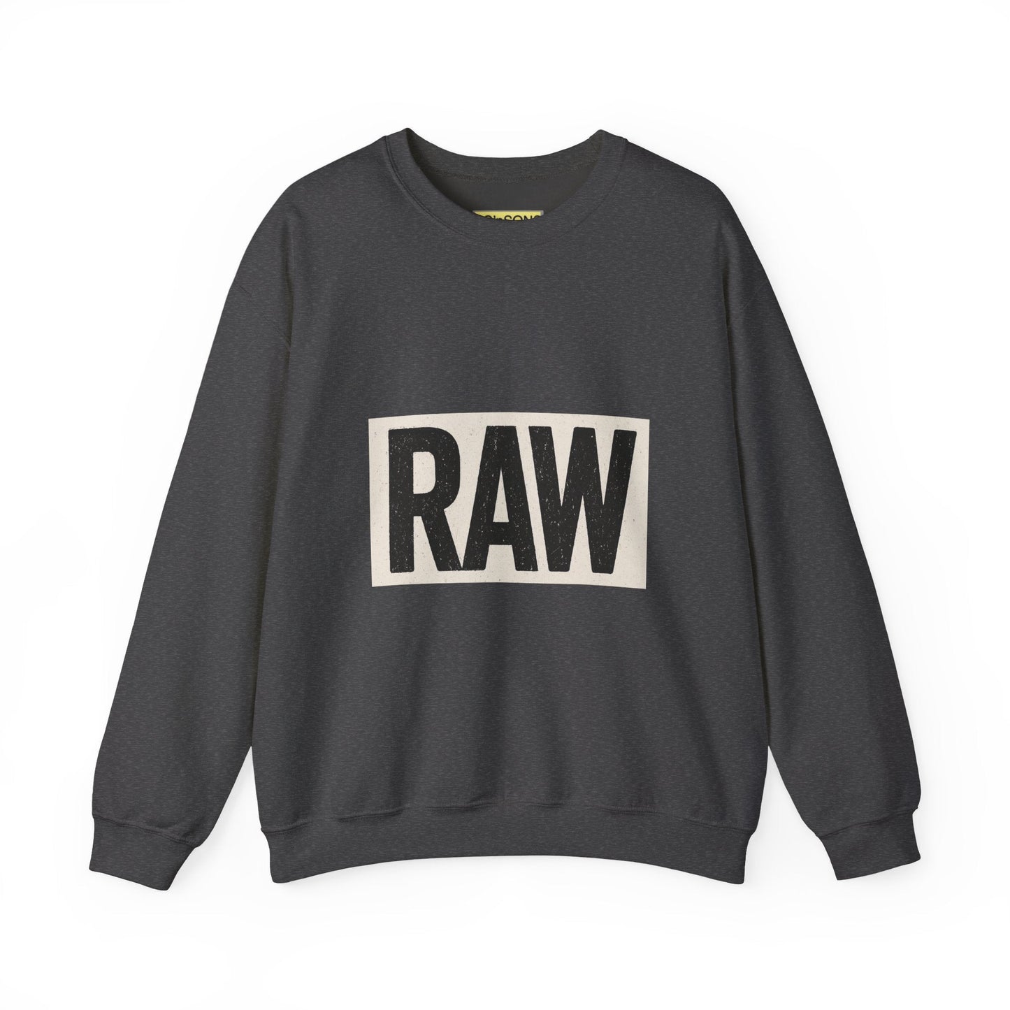 Stylish RAW Graphic Crewneck Sweatshirt, Unisex Casual Wear, Cozy Winter Layer, Trendy Streetwear, Perfect Gift for Him/Her Printify
