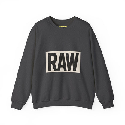 Stylish RAW Graphic Crewneck Sweatshirt, Unisex Casual Wear, Cozy Winter Layer, Trendy Streetwear, Perfect Gift for Him/Her Printify