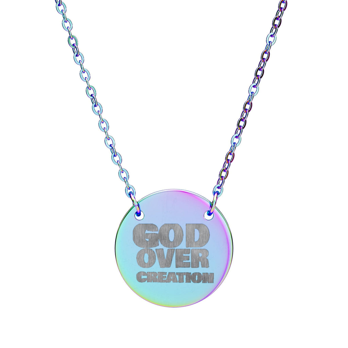 Engraved Circle Necklace - God Over Creation, Faith Jewelry, Inspirational Gift, Religious Necklace, Christian Accessory, Personalized Gift Printify