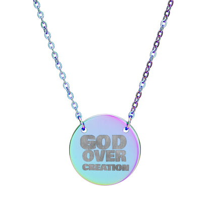 Engraved Circle Necklace - God Over Creation, Faith Jewelry, Inspirational Gift, Religious Necklace, Christian Accessory, Personalized Gift Printify