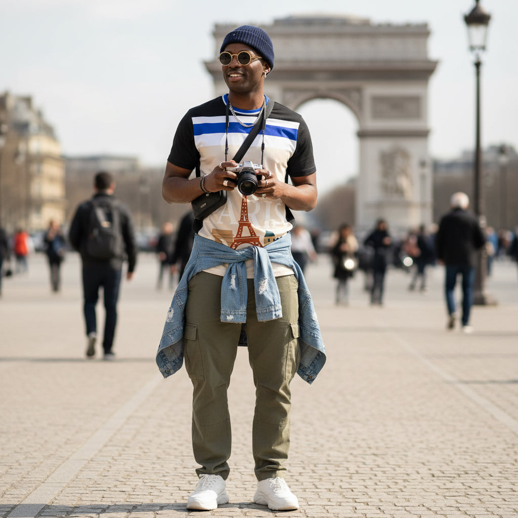 Paris Adventure Men's Tee, Travel Shirt, Summer T-Shirt, Casual Wear, Gift for Travelers, AOP Tee Printify
