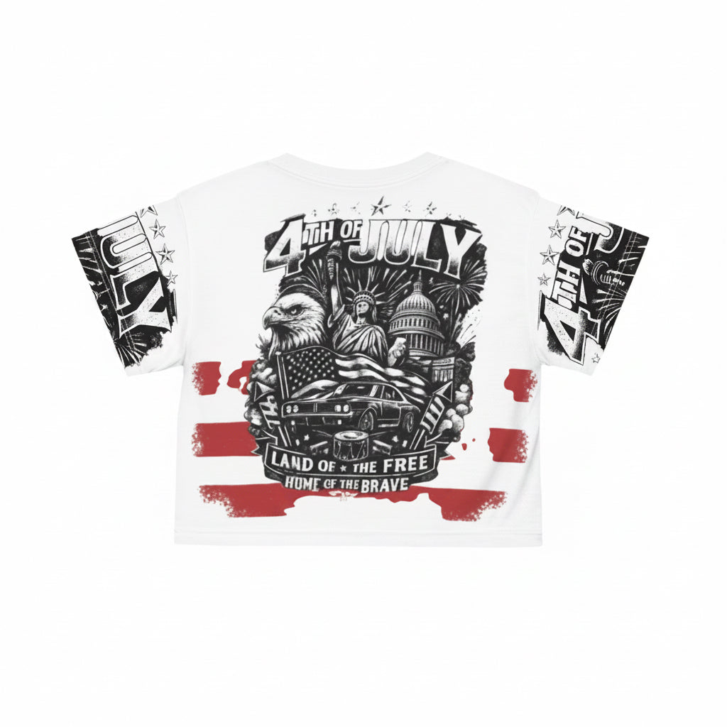 4th of July Patriotic Crop Tee — "Land of the Free, Home of the Brave"