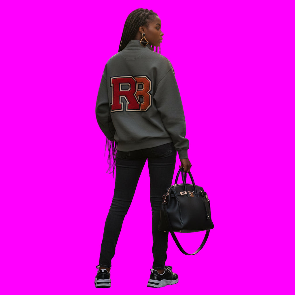 Quarter-Zip Sweatshirt — Retro 'RB' Varsity Logo Pullover Printify