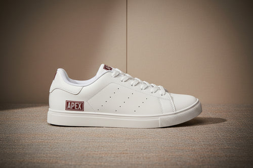 Men's Low-Top Leather Sneakers — Clean White Casual Trainers with APEX Logo