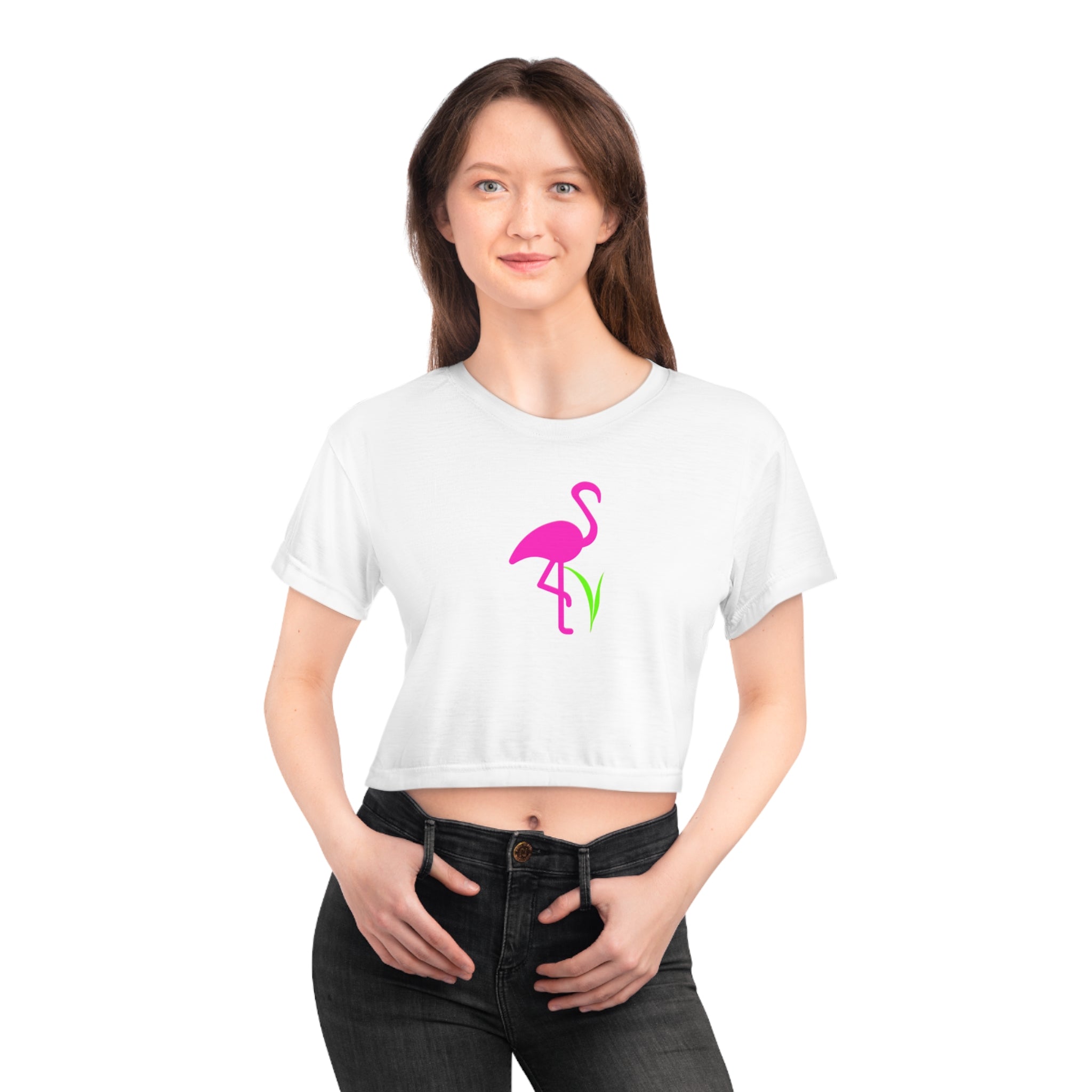 Flamingo Crop Tee, Summer Vibes Top, Cute Beachwear, Vacation Outfit, Casual Streetwear