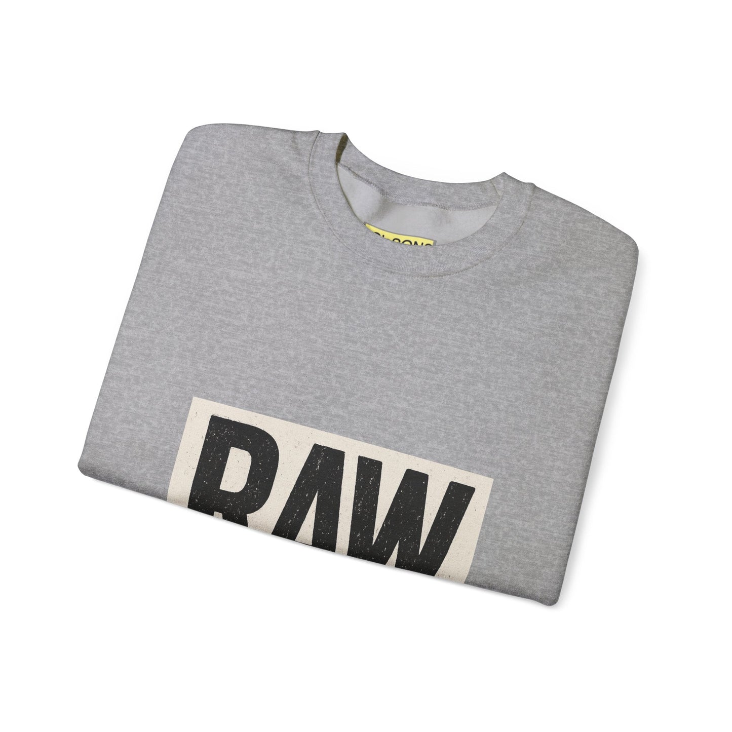 Stylish RAW Graphic Crewneck Sweatshirt, Unisex Casual Wear, Cozy Winter Layer, Trendy Streetwear, Perfect Gift for Him/Her Printify