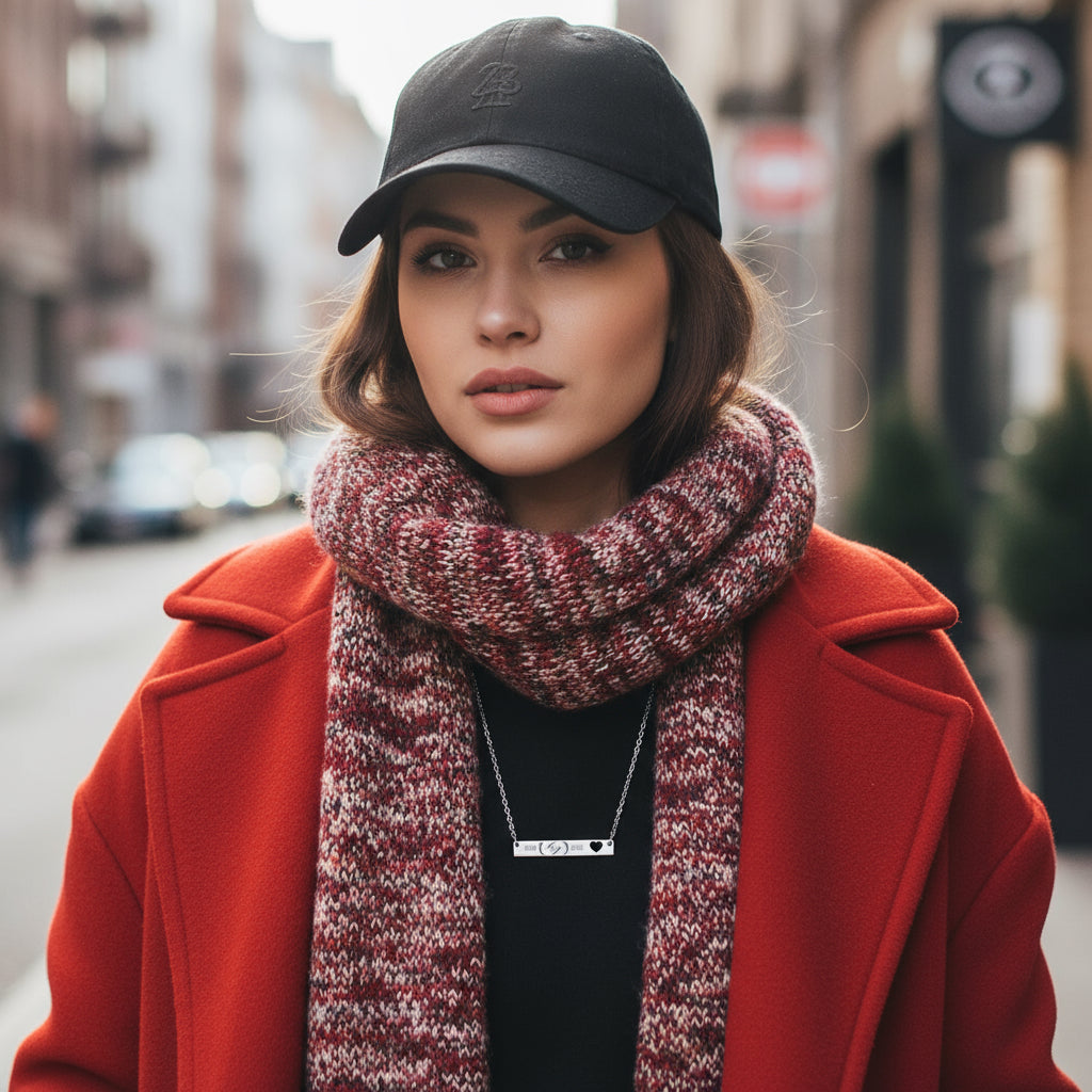 Necklace - Cutout Heart Bar Necklace (Engraving) with 'Born is being' Design Printify