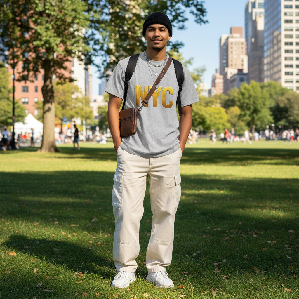 NYC Gold Foil Unisex Oversized Tee Printify
