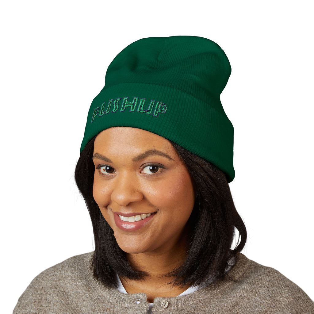 Embroidered Pushup Cuffed Beanie - Stylish Winter Accessory