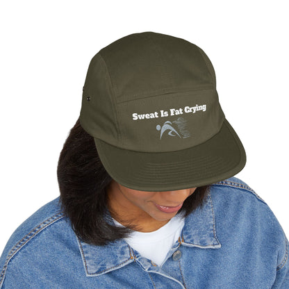 Motivational 5 Panel Cap | Sweat Is Fat Crying | Gym Wear, Sports Cap, Fitness Gift, Outdoor Hat, Workout Accessory Printify
