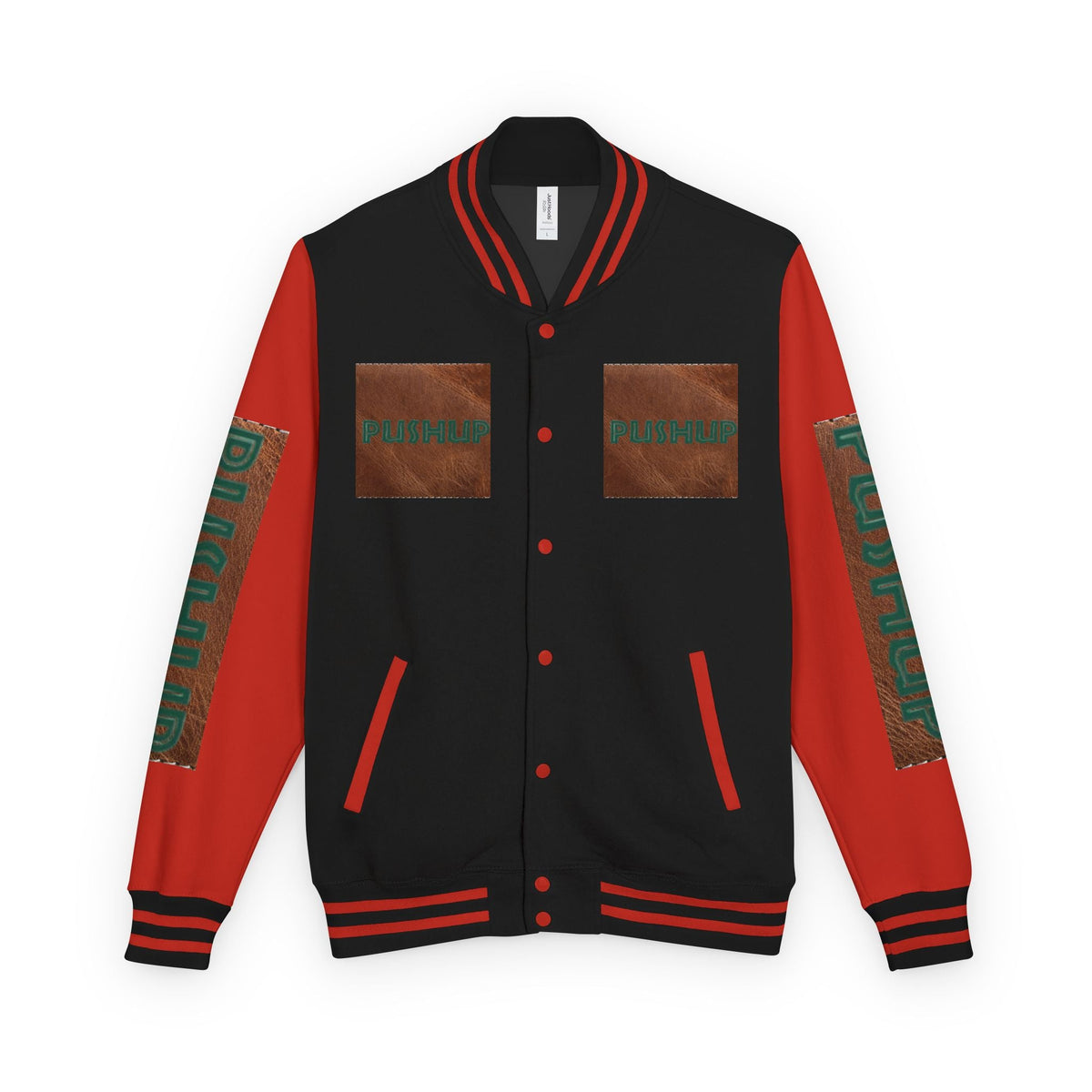 Unisex Heavyweight Letterman Jacket - Bold PUSHUP Design for Sporty Style Printify