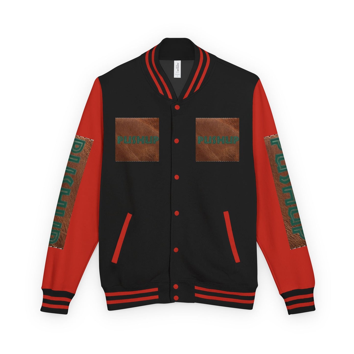 Unisex Heavyweight Letterman Jacket - Bold PUSHUP Design for Sporty Style Printify