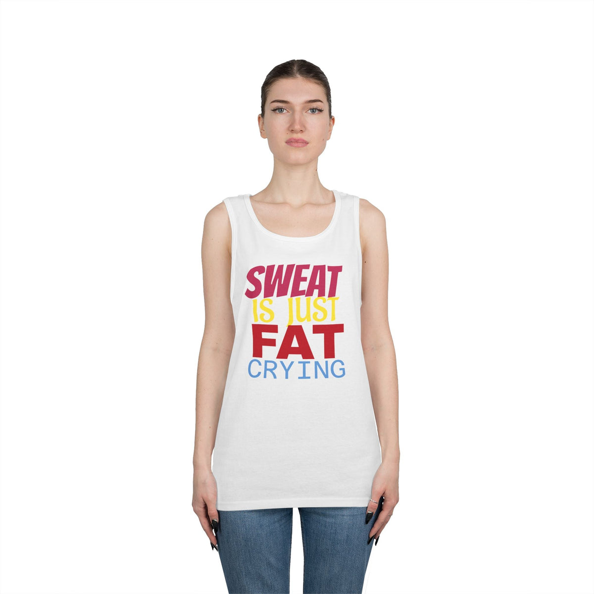 Sweat is Just Fat Crying Tank Top, Motivational Gym Shirt, Fitness Apparel, Unisex Workout Top, Summer Activewear, Gift for Fitness [...] Printify