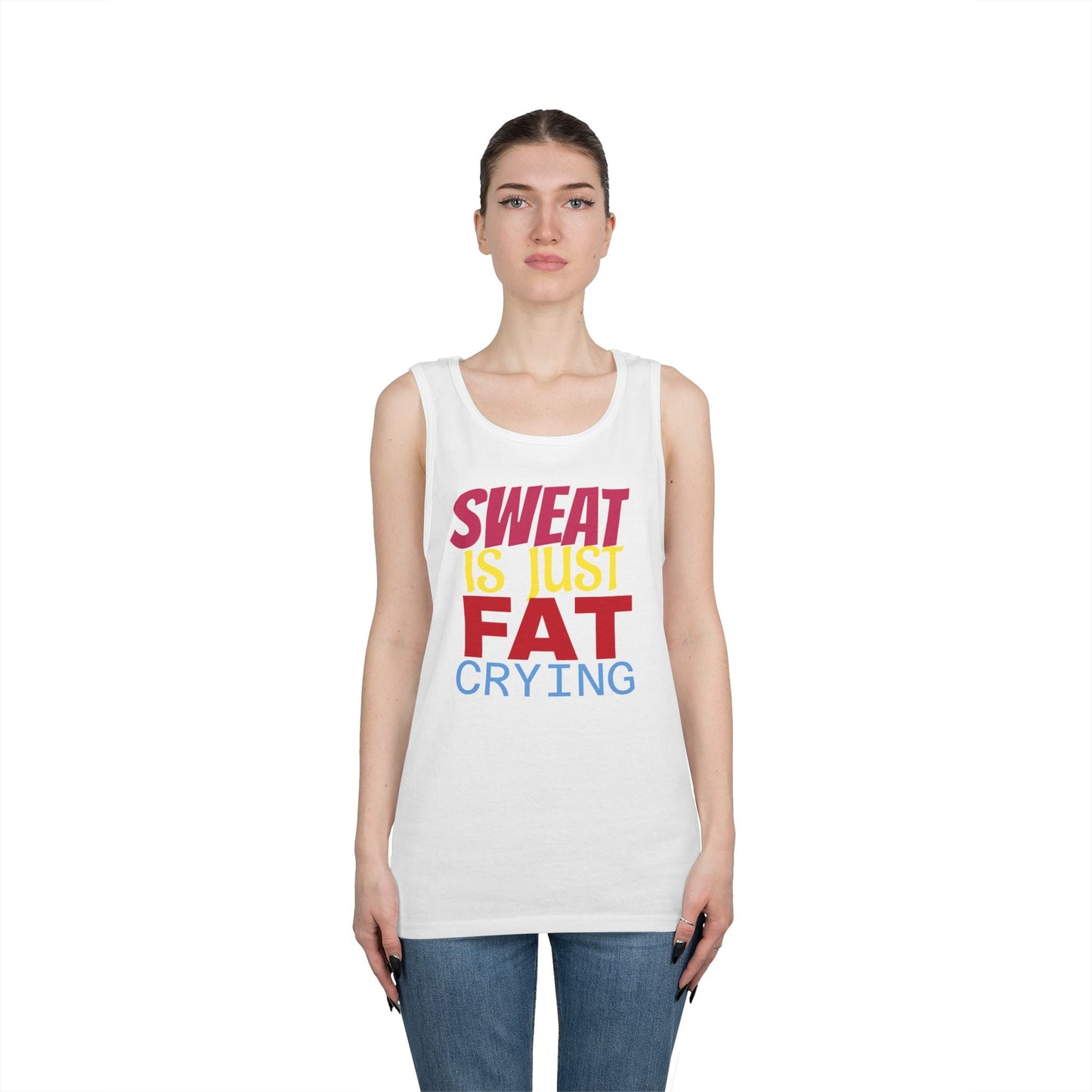 Sweat is Just Fat Crying Tank Top, Motivational Gym Shirt, Fitness Apparel, Unisex Workout Top, Summer Activewear, Gift for Fitness [...] Printify