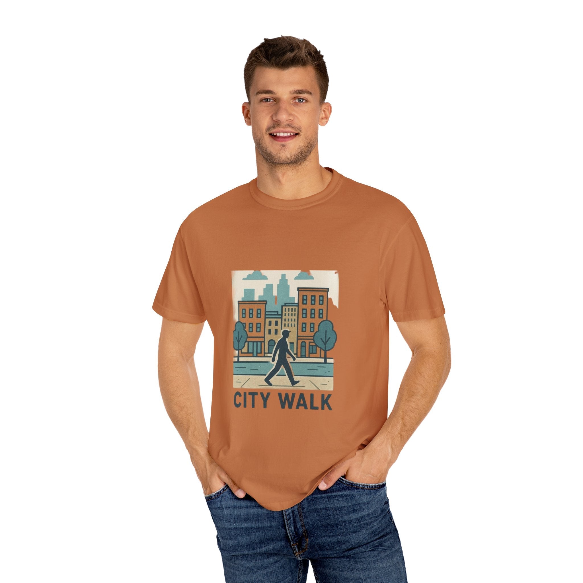 City Walk Unisex Garment-Dyed T-shirt, Urban Streetwear, Casual Fashion, Gift for City Lovers, Travel Enthusiast Apparel Printify