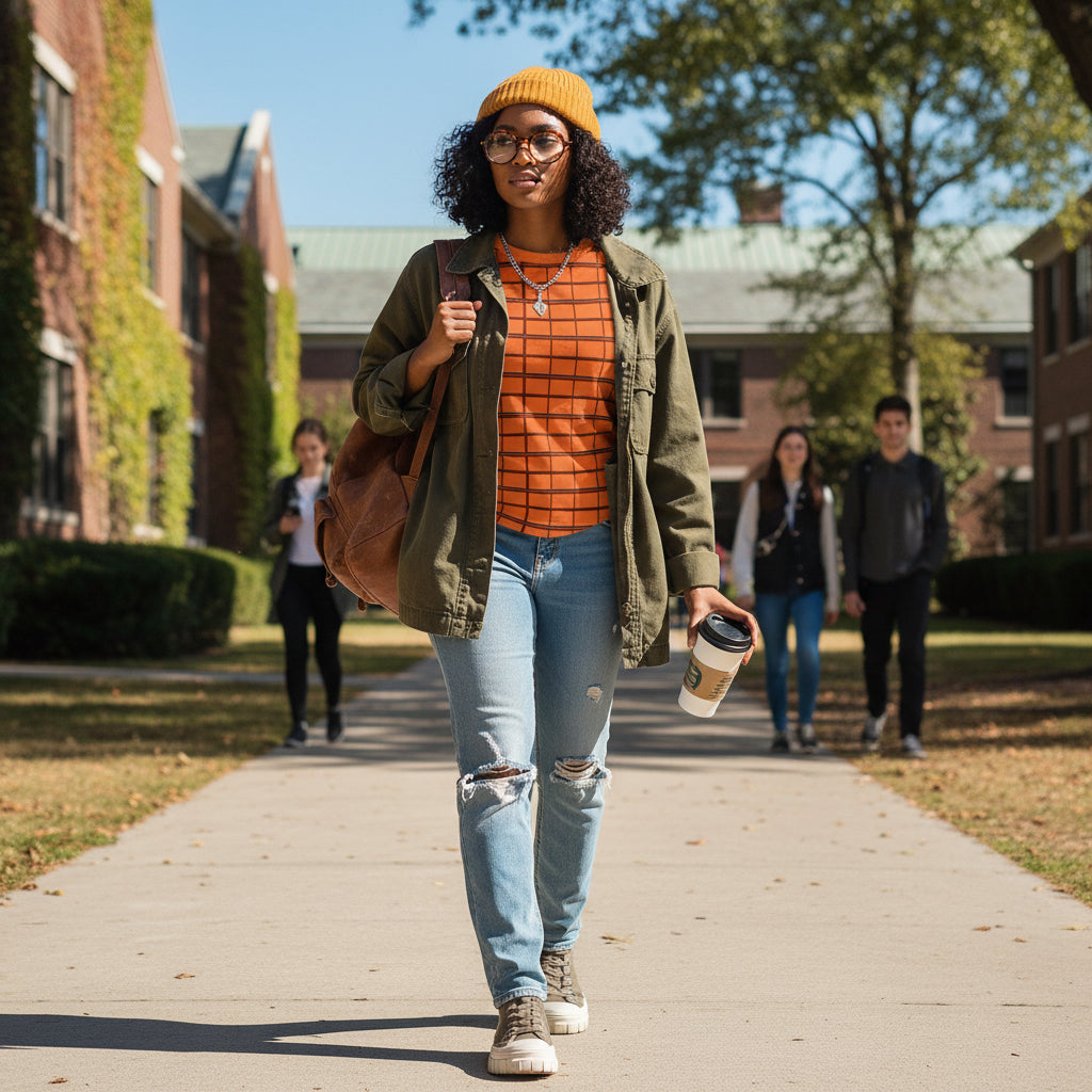 Orange Grid Pattern Tee — All-Over Print Casual Shirt Printify