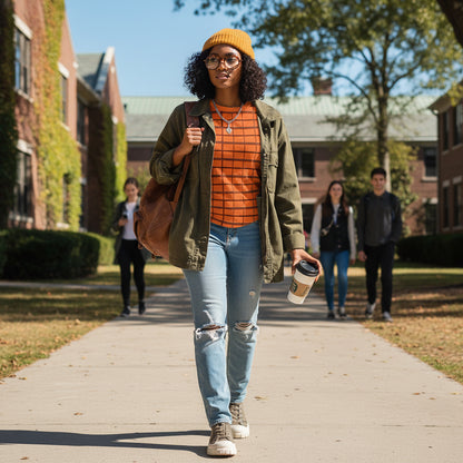 Orange Grid Pattern Tee — All-Over Print Casual Shirt Printify